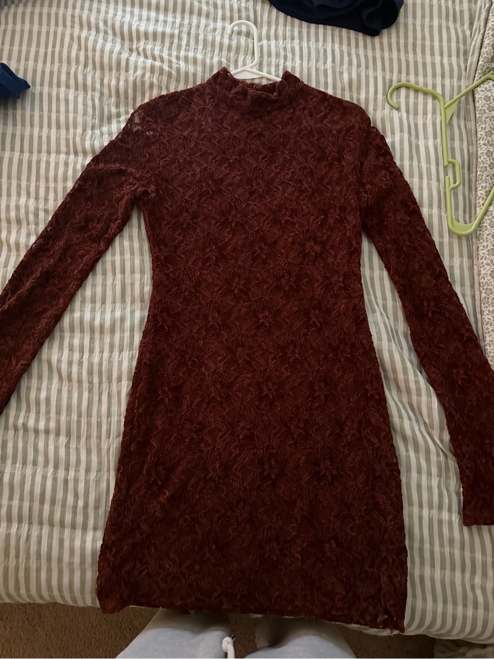 Zara Burgundy Textured Long-Sleeve Mock Neck Dress